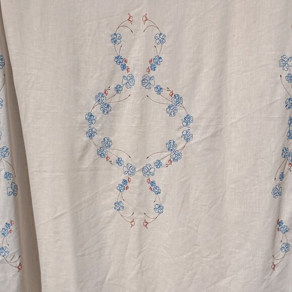 Vintage Embroidered Tablecloth Beige Linen Oblong Handcrafted Floral Needlepoint - Picture 6 of 10